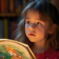 Enfant écoutant une histoire avec illustration de dragon